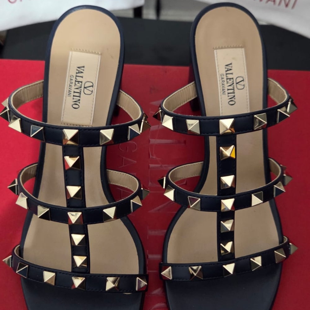 Valentino Black and Gold Studded Sandals